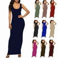 thumbnail image 1 of Horkkom Plus Size Dress for Women Summer Sleeveless V Neck Maxi Dress Casual Solid Color Slim Beach Dress, 1 of 5