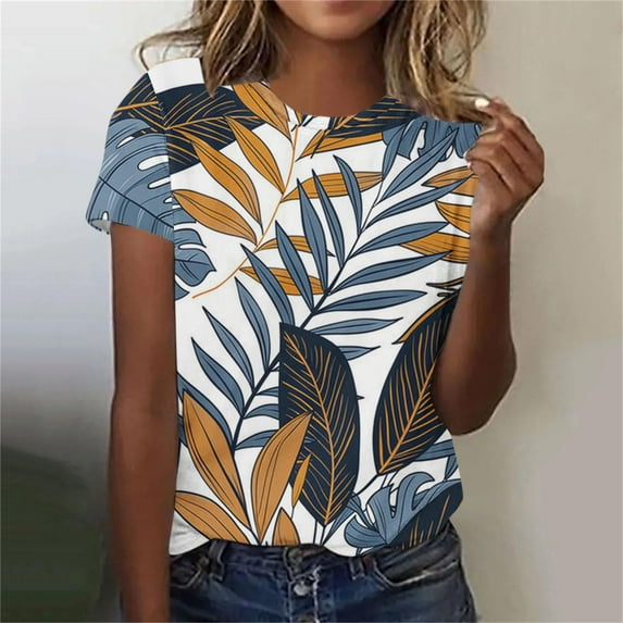 Axiiglly Plus Size Tops for Women Fashion Printed Casual T Shirts Crew Neck Plus Size Shirts Pullover Short Sleeve Loose Summer T-Shirts