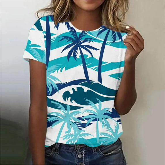 Axiiglly Plus Size Tops for Women Fashion Printed Casual T Shirts Crew Neck Plus Size Shirts Pullover Short Sleeve Loose Summer T-Shirts