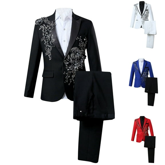 Axiiglly Prom Suits for Men One Button Blazer Jacket Slim Fit Suit Pants 2 Piece Casual Stylish Suits for Party