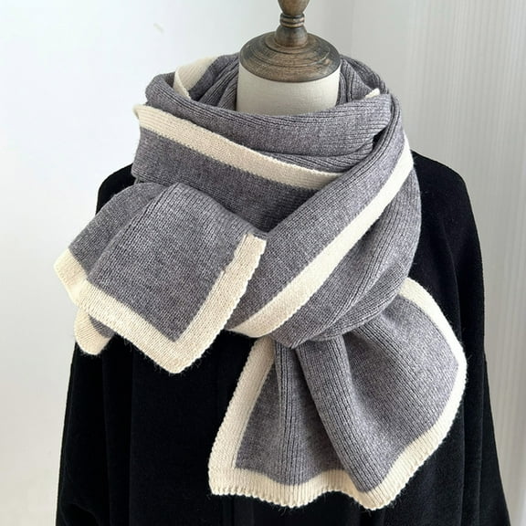 Axiiglly Scarf for Women Comfy Cold Weather Winter Scarves Soft Color Splicing Warm Scarf Casual Outdoor Chunky Cable Knit Shawl Wraps