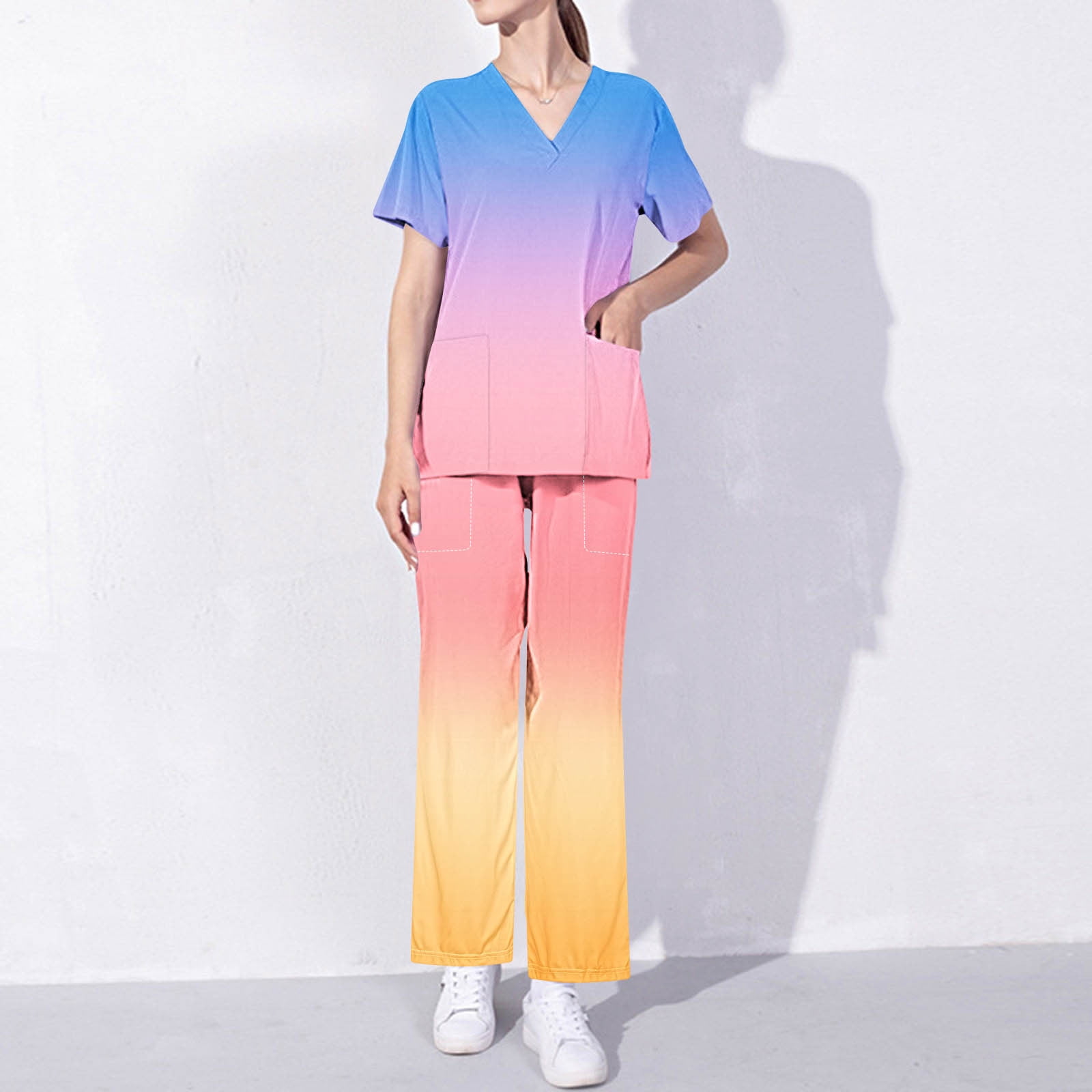 Axiiglly Scrubs for Women Gradient Color Scrubs Sets High Waisted Scrub ...