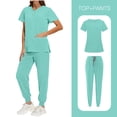 thumbnail image 1 of Axiiglly Scrubs for Women Set V Neck Scrub Tops & Drawstring Elastic Waist Jogger Pants Nursing Uniform Scrub Suits, S-2XL, 1 of 9