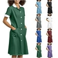 thumbnail image 1 of Axiiglly Scrubs for Women Stretchy Lapel Nursing Scrub Dress Splicing Scrub Work Midi Dresses Button Down Nurse Dress Uniform with Pockets, 1 of 7