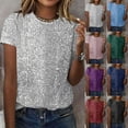 thumbnail image 1 of Horkkom Sequin Tops for Women Crew Neck Short Sleeve Sparkly Tops Party Evening T Shirts L, 1 of 7