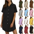 thumbnail image 1 of Axiiglly Shirt Dresses for Women Soft Cotton Linen Dress Summer Short Sleeve Shirt Dresses Casual Button Down Mini Dresses with Pockets, 1 of 9