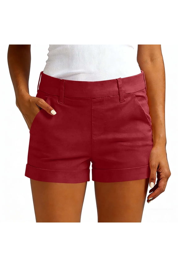 Shorts for Women 2026 Mid Rise Cuffed Chino Cargo Hiking Shorts Casual Stretchy Twill Shorts with Pockets, S-3XL