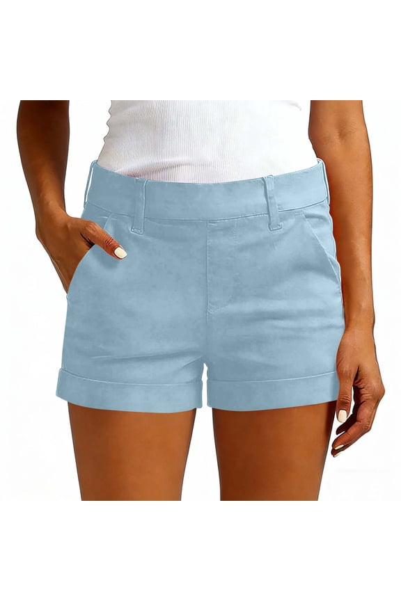 Shorts for Women 2026 Mid Rise Cuffed Chino Cargo Hiking Shorts Casual Stretchy Twill Shorts with Pockets, S-3XL