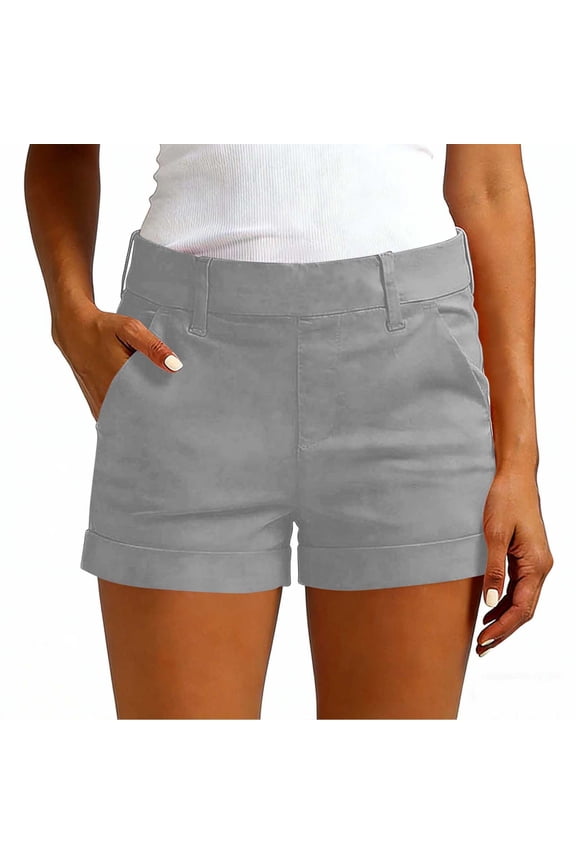 Shorts for Women 2026 Mid Rise Cuffed Chino Cargo Hiking Shorts Casual Stretchy Twill Shorts with Pockets, S-3XL
