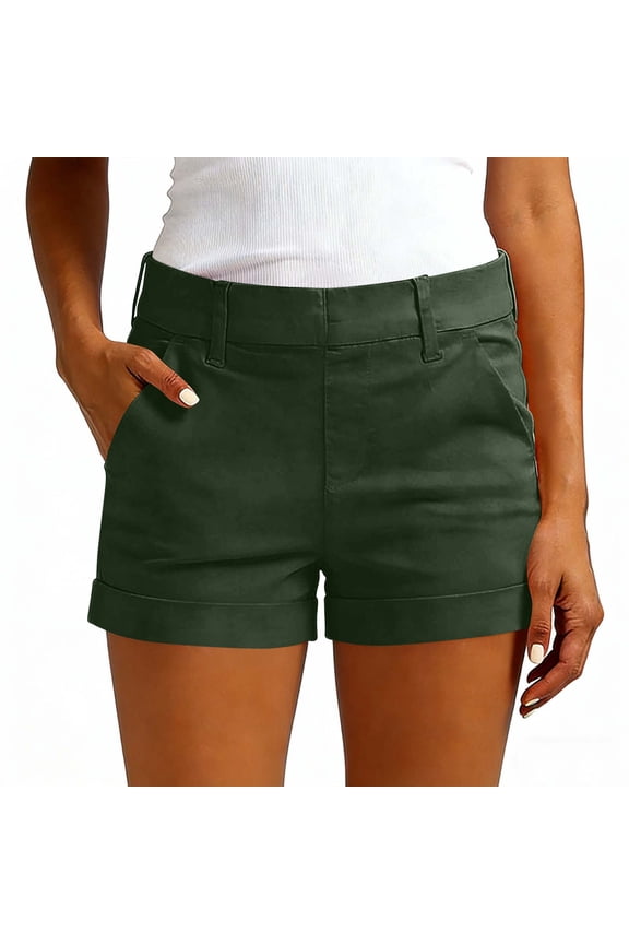 Shorts for Women 2026 Mid Rise Cuffed Chino Cargo Hiking Shorts Casual Stretchy Twill Shorts with Pockets, S-3XL