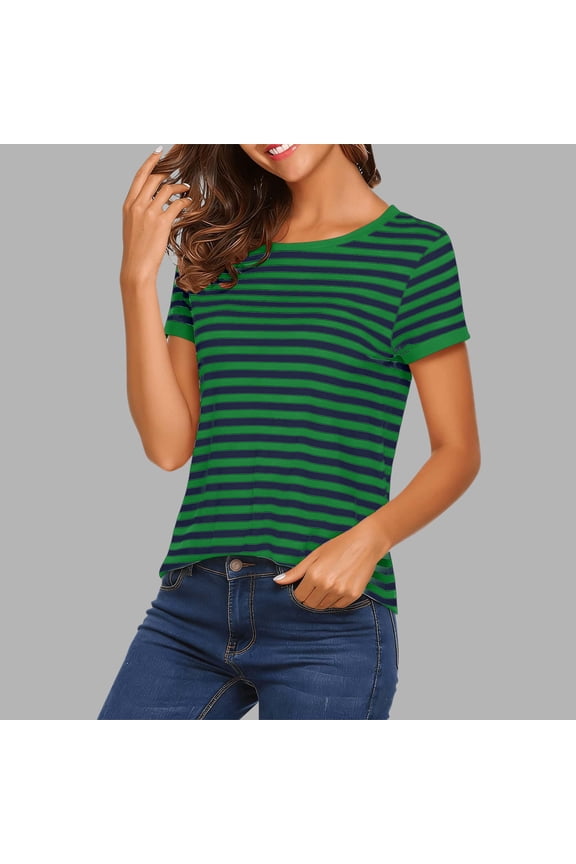 Striped Short Sleeve Tops for Women Relaxed Fit Basic Tees Soft and Stretch, S-2XL