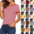 thumbnail image 1 of Axiiglly Striped Short Sleeve Tops for Women Relaxed Fit Basic Tees Soft and Stretch, S-2XL, 1 of 6