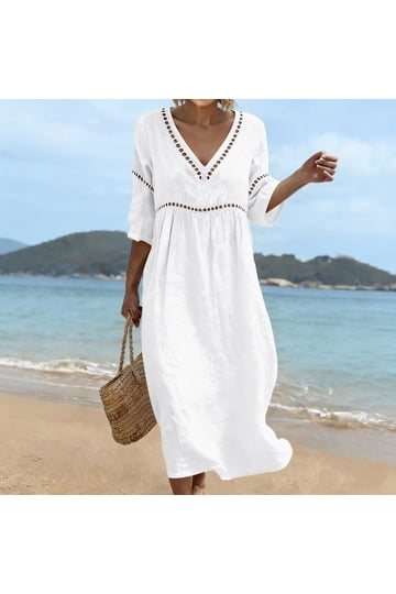 ladies white cotton dress Comfortable It has beautiful floral block print Womens White Cotton Dresses -