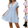 thumbnail image 1 of Horkkom Summer Dresses for Women V Neck Short Sleeve Loose Mini Dresses Casual Beach Holiday Sundresses L, 1 of 5