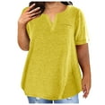 thumbnail image 1 of Axiiglly Summer Tops for Women Plus Size Notch V Neck Top Solid Color Short Sleeve Cotton T Shirt Loose Casual Trendy Holiday Going Out Tops, 1 of 6