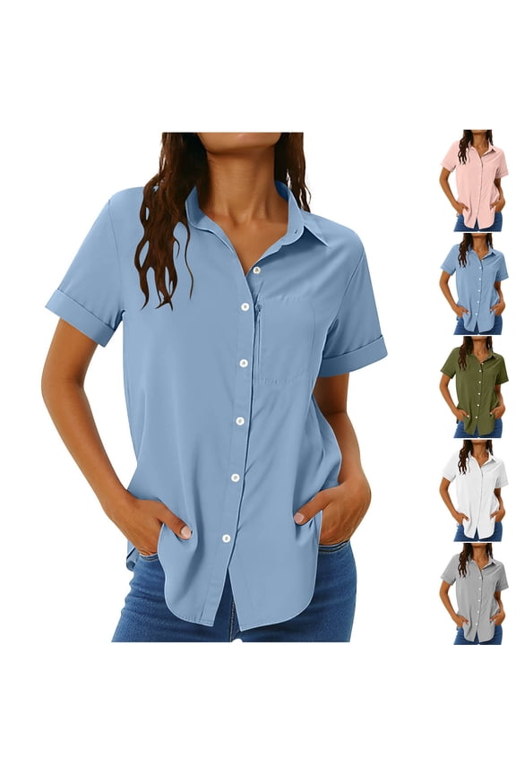 Sun Shirt Women UPF 50+ Short Sleeve Button Down Sun Protection Shirt Fast Dry Hiking Fishing Zipper Pocket Shirts, S-3XL