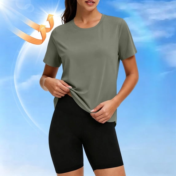 Axiiglly Sun Shirt Women UPF 50+ Short Sleeve Sun Protection Workout Tops Quick Dry Breathable Summer Hiking Sports Tees, S-3XL