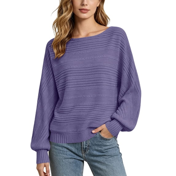 Axiiglly Sweaters for Women Long Sleeve Ribbed Knit Loose Sweater ...