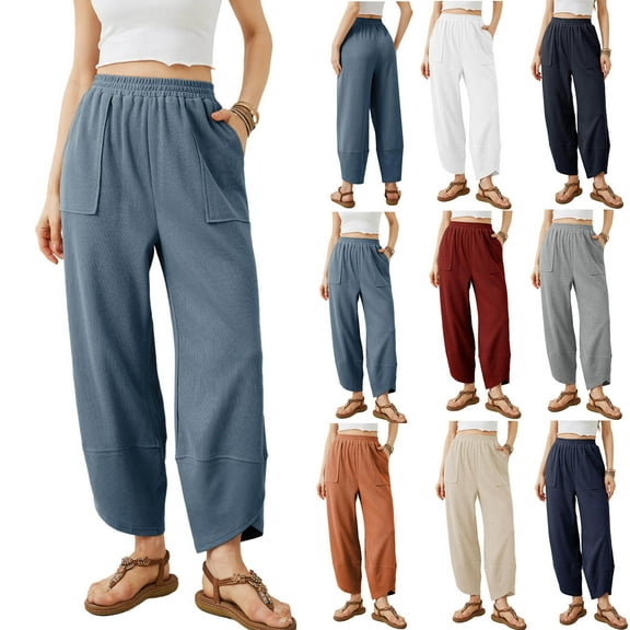 Axiiglly Sweatpants Women Baggy Straight Leg Pants Casual Loose Elastic Waisted Pants Solid Color Comfy Sweatpants with Pockets