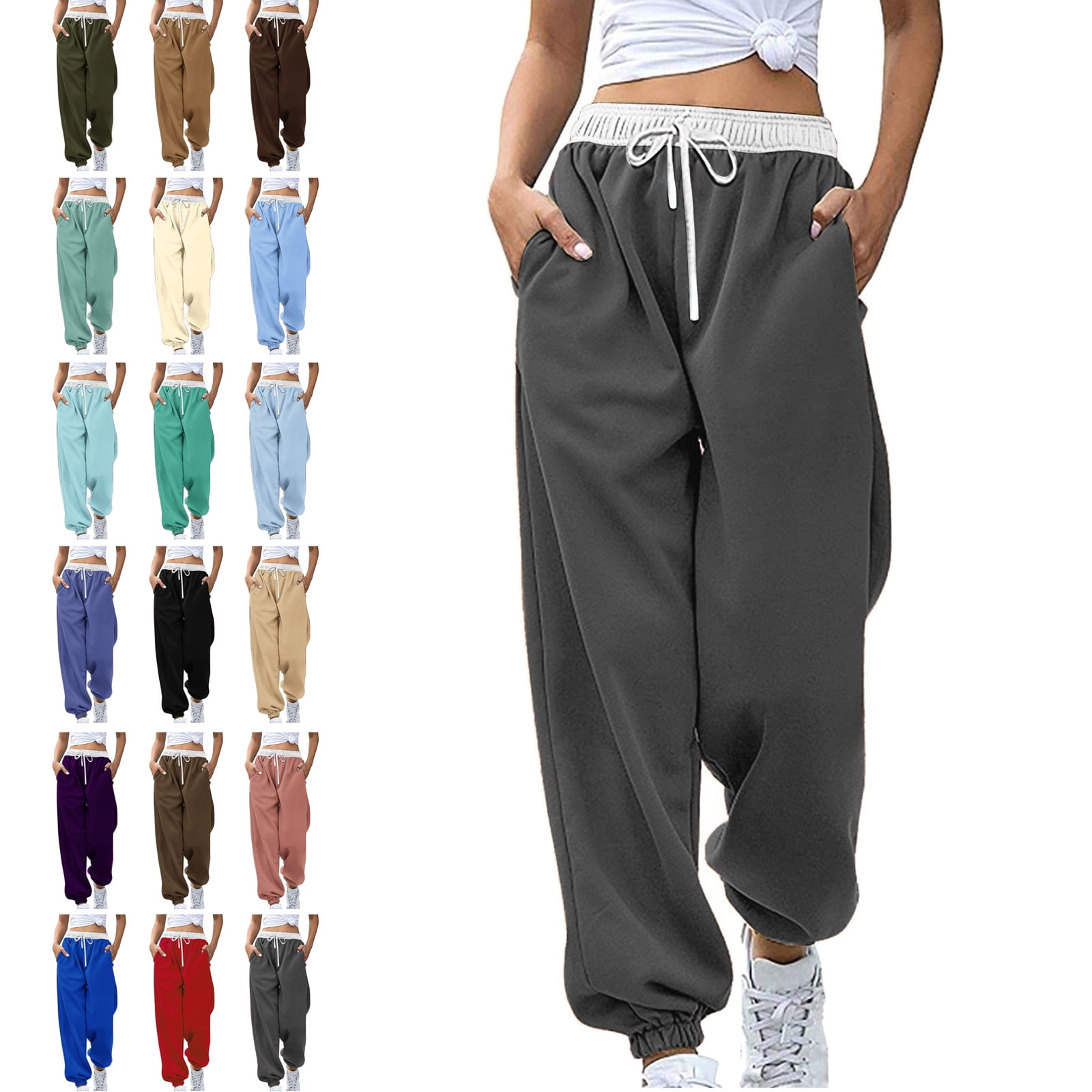 【ANGLAN】Color Block Wave Jogger Pants Colorblock Joggers Womens