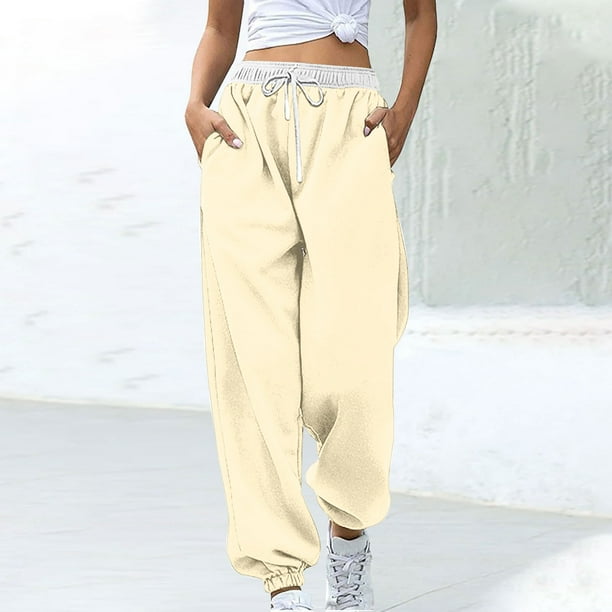 Axiiglly Sweatpants Women Cotton Drawstring Athletic Joggers Casual Color Block Baggy Trousers Comfy High Waisted Hiking Pants with Pockets on