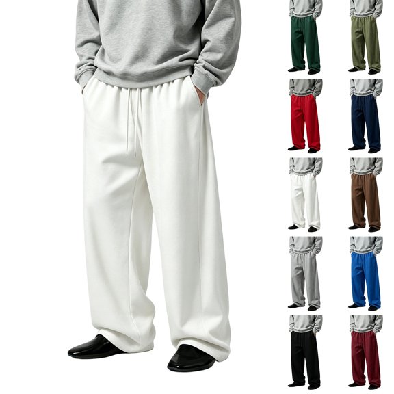 Axiiglly Sweatpants for Men, Fleece Drawstring Elastic Waist White Sweatpants with Pockets, Wide Leg Trendy Baggy Outdoor Joggers