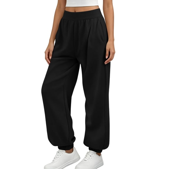 Axiiglly Sweatpants for Women Casual Loose Elastic Waist Straight Leg Work Pants Solid Outdoor Athletic Trousers with Pockets S-2XL