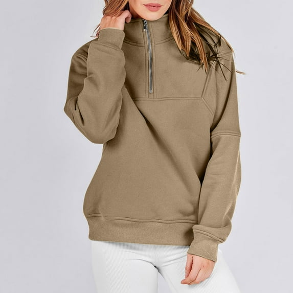 Axiiglly Sweatshirt for Women Casual Pullover Solid Color Sweatshirt Long Sleeve Soft Loose Fit Sweatshirt Cute Fall Plain Zip Up Sweatshirt Jackets