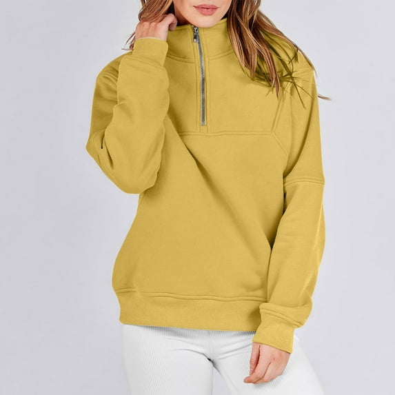 Axiiglly Sweatshirt for Women Casual Pullover Solid Color Sweatshirt Long Sleeve Soft Loose Fit Sweatshirt Cute Fall Plain Zip Up Sweatshirt Jackets
