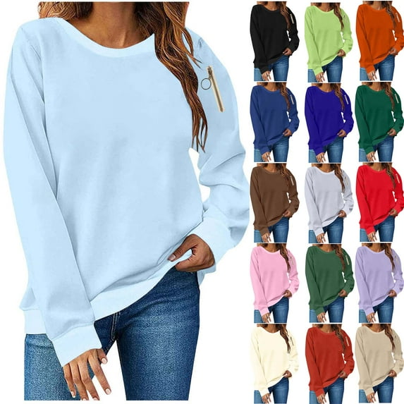 Horkkom Sweatshirt for Women Solid Color Long Sleeve Crewneck Sweatshirts Casual Pullover Sweatshirts with Zipper M