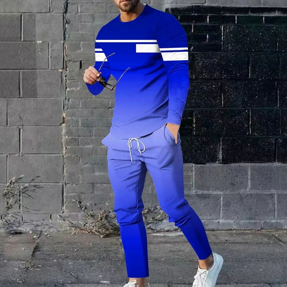 Axiiglly Sweatsuits for Men Gradient Pullover Sweatshirt Tracksuit Soft Elastic Waist Jogging Sweatpant with Pockets Casual Outdoor Hiking Running Sport Suits Set S-5XL