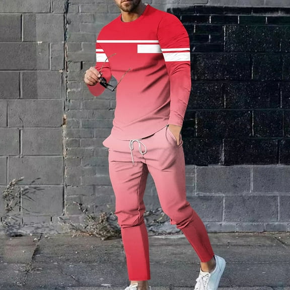 Axiiglly Sweatsuits for Men Gradient Pullover Sweatshirt Tracksuit Soft Elastic Waist Jogging Sweatpant with Pockets Casual Outdoor Hiking Running Sport Suits Set S-5XL