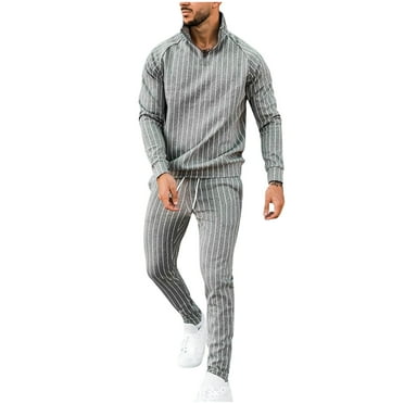 Axiiglly Sweatsuits for Men Striped Pullover Zipper Sweatshirt Tracksuit Elastic Waist Jogging Sweatpant with Pockets Casual Hiking Running Sport Suits Set M-3XL on Clearance