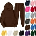 thumbnail image 1 of Horkkom Sweatsuits Women 2 Piece Outfit Hoodies Pullover Elastic Waist Drawstring Joggers Sweat Set Casual Solid Color 2 Piece Set S, 1 of 8
