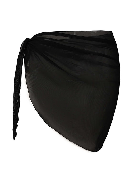 Swimsuit Cover Up for Women Sarong Beach Bikini Bathing Suit Sheer Wrap Mini Skirt Chiffon Scarf for Swimwear Black L