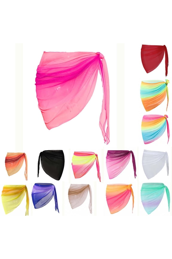 Swimsuit Coverup for Women Sarong Beach Bikini Bathing Suit Sheer Wrap Mini Skirt Chiffon Scarf for Swimwear, S-XL