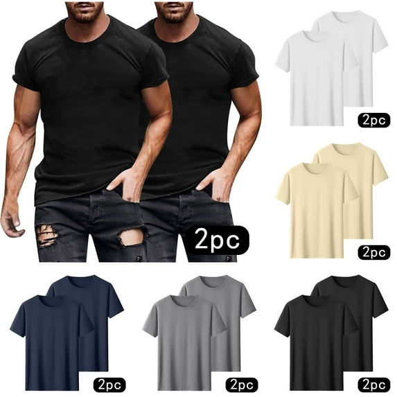 Axiiglly T Shirts for Man 2Pc Casual Slim Fit Cotton T Shirt Short Sleeve Oversized T-Shirts Soft Lightweight Crew Neck Tee