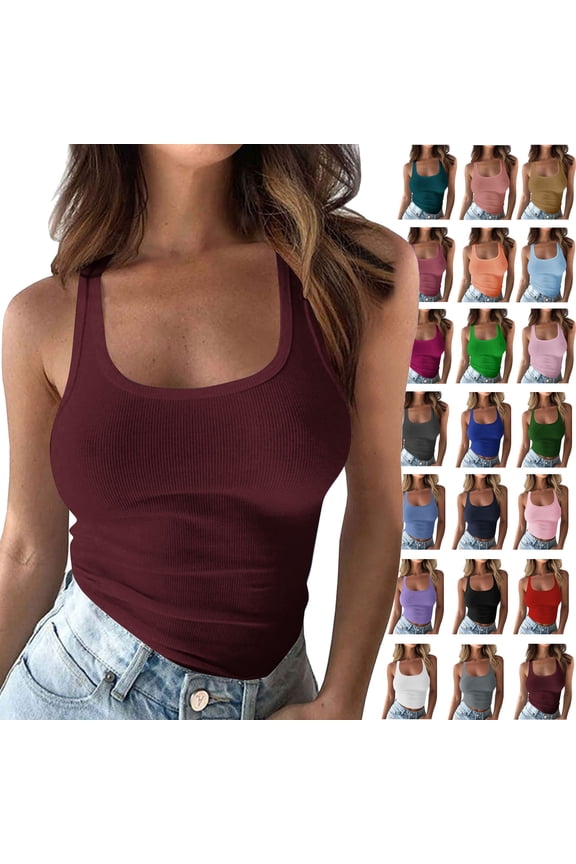 Tank Top for Women U Neck Ribbed Tank Top Knit Slim Sleeveless Cami Shirts Straps Plus Size Workout Camisoles Lightweight Summer Casual Tank Top