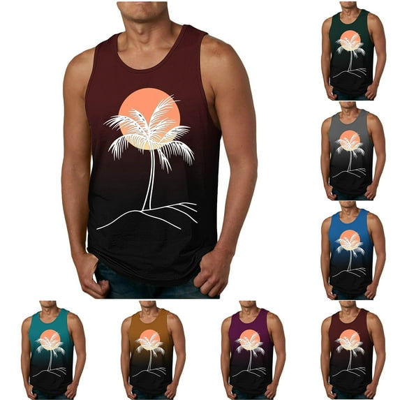 Axiiglly Tank Tops for Men Soft Cotton Tank Tops Palm Printed Oversized Tank Tops Gym Workout Sleeveless Shirts Casual Vacation Summer Beach Tank Tops