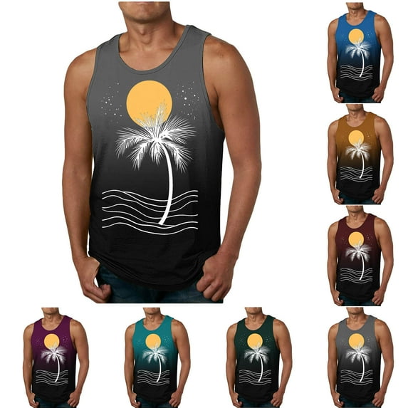 Axiiglly Tank Tops for Men Soft Cotton Tank Tops Palm Printed Oversized Tank Tops Gym Workout Sleeveless Shirts Casual Vacation Summer Beach Tank Tops