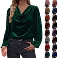 thumbnail image 1 of Axiiglly V Neck Tops for Women Long Sleeve Velvet Tops Party Casual Pleated Business Tops, 1 of 7