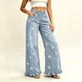 thumbnail image 1 of Axiiglly Wide Leg Jeans for Women High Waisted Straight Ruffle Hem Jeans with Pockets Vintage Baggy Trendy Denim Pants, S-3XL, 1 of 7