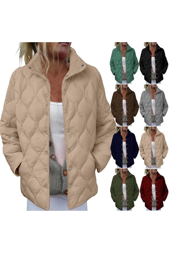 Winter Coats for Women Button Down Puffer Jacket Casual Thin Overcoats with Pockets S