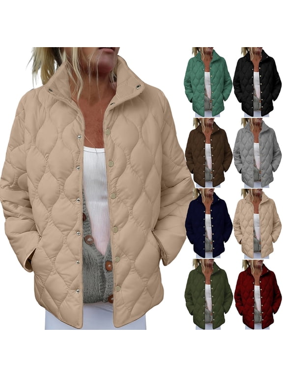 Winter Coats for Women Button Down Puffer Jacket Casual Thin Overcoats with Pockets XXL