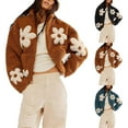 thumbnail image 1 of Horkkom Winter Coats for Women Fuzzy Fleece Jacket Full Zipper Cropped Coat Floral Print Casual Coat Long Sleeve Warm Outwear with Pockets, 1 of 9
