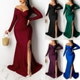 thumbnail image 1 of Horkkom Women Prom Dress Off Shoulder Evening Gowns Elegant V Neck Maxi Dresses Long Sleeve Wrap formal Dresses High Split Wedding Guest Dress, 1 of 7
