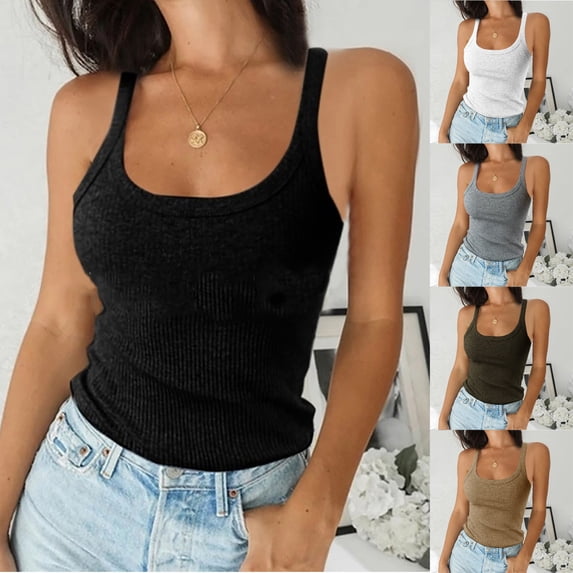 Axiiglly Women Tank Top Fitted Spaghetti Strap Round Neck Tank Tops, Solid Color Elastic Tops for Summer Holidays,S-2XL
