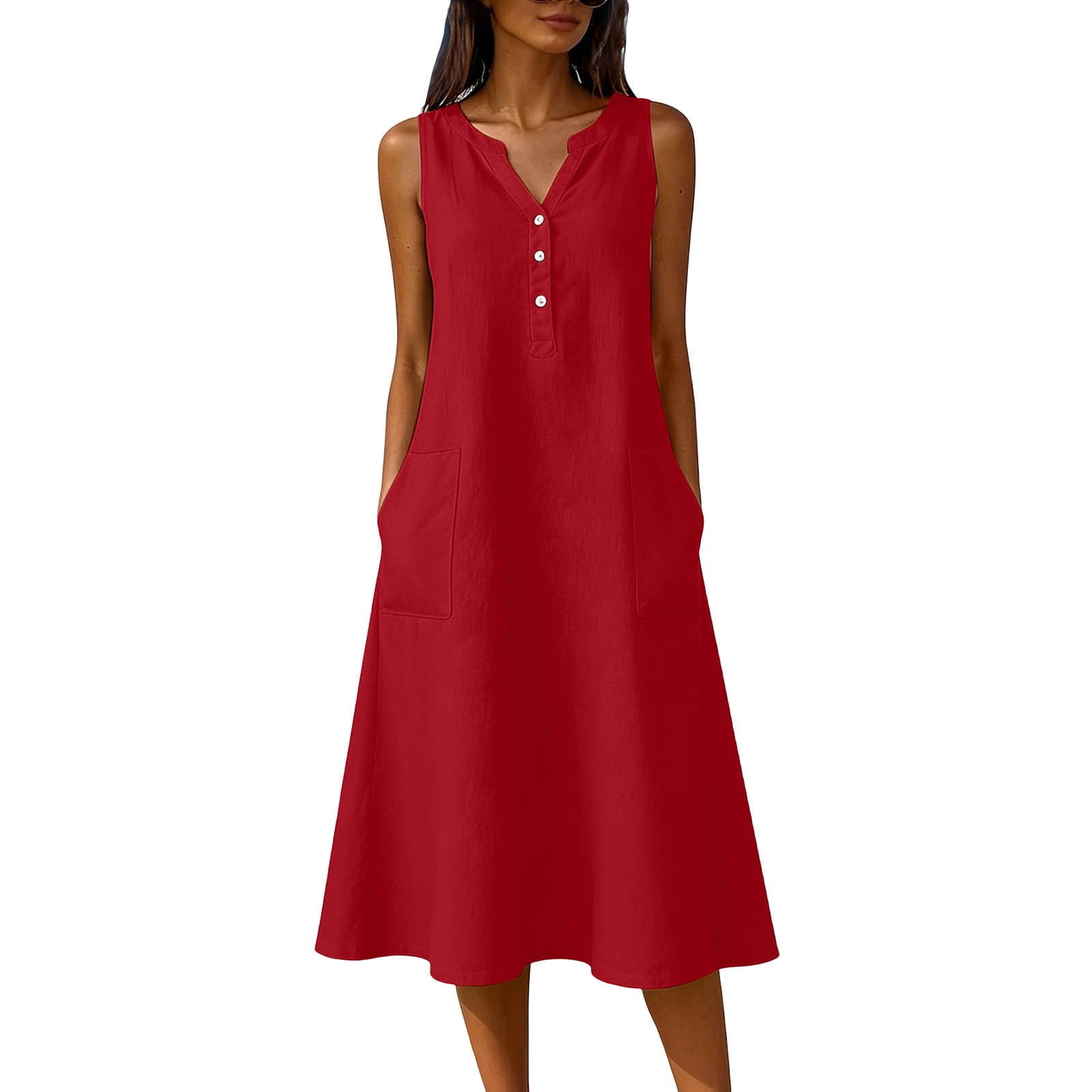 Axiiglly Women's Dresses 2026 Summer Button V Neck Sleeve Mid Dresses ...