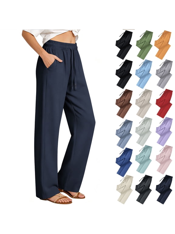 Women's Straight Leg Sweatpants, Plus Size Drawstring Elastic Waist Workout Joggers with Pockets, Casual Loose Hiking Athletic Trousers, S-5XL