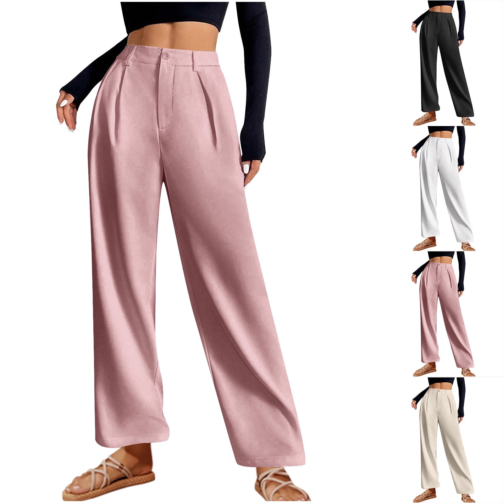 PETITE High Waist PU Straight Leg Dress Pants Pants